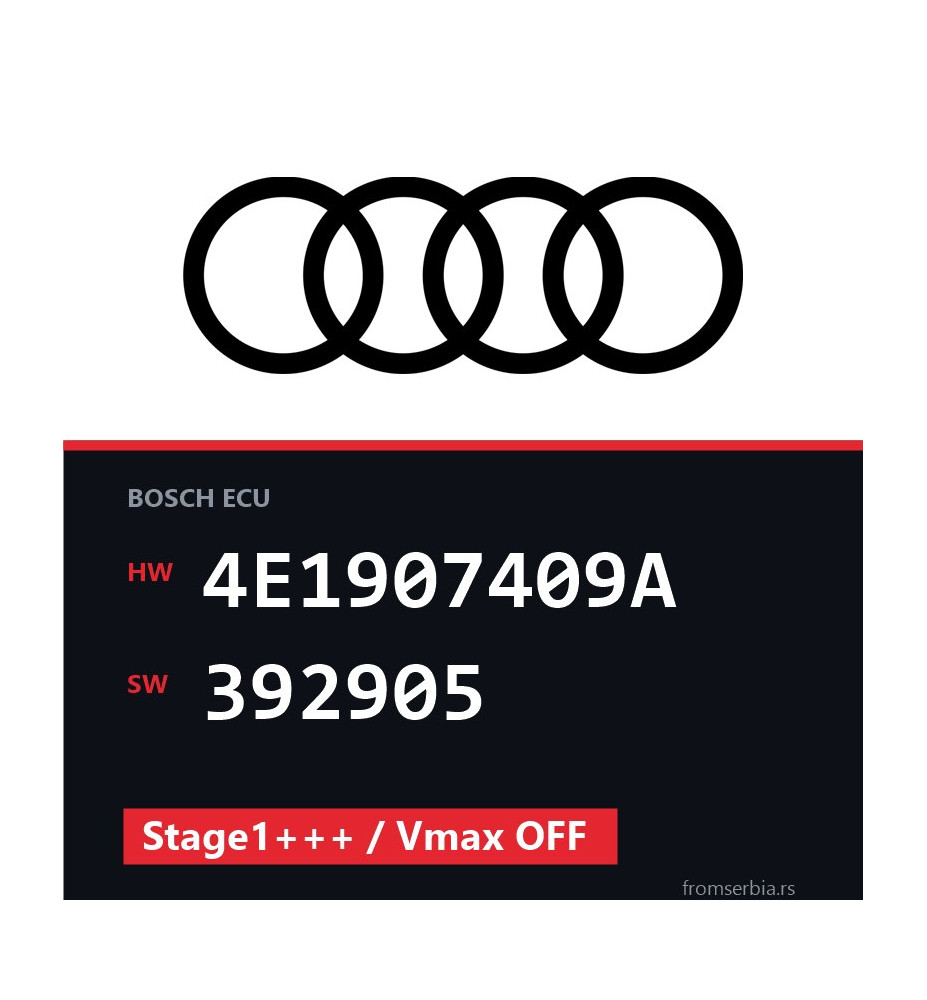 Audi A8 4E1907409A 392905 Stage1+++ / Vmax OFF tuning file