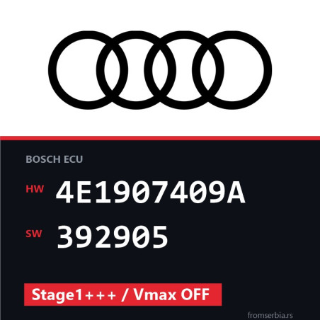 Audi A8 4E1907409A 392905 Stage1+++ / Vmax OFF tuning file
