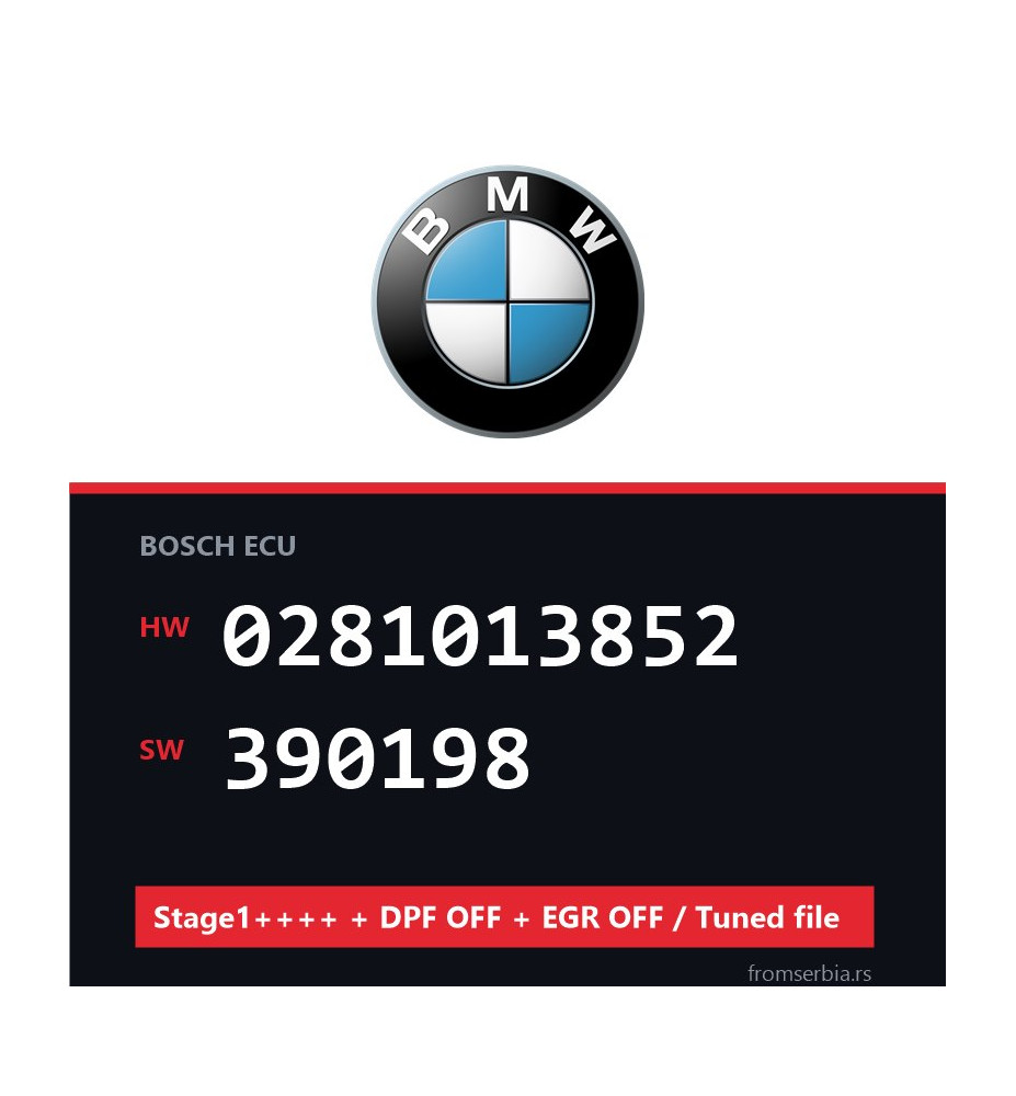 BMW 0281013852 390198 Stage1++++ + DPF OFF + EGR OFF / Tuned file file