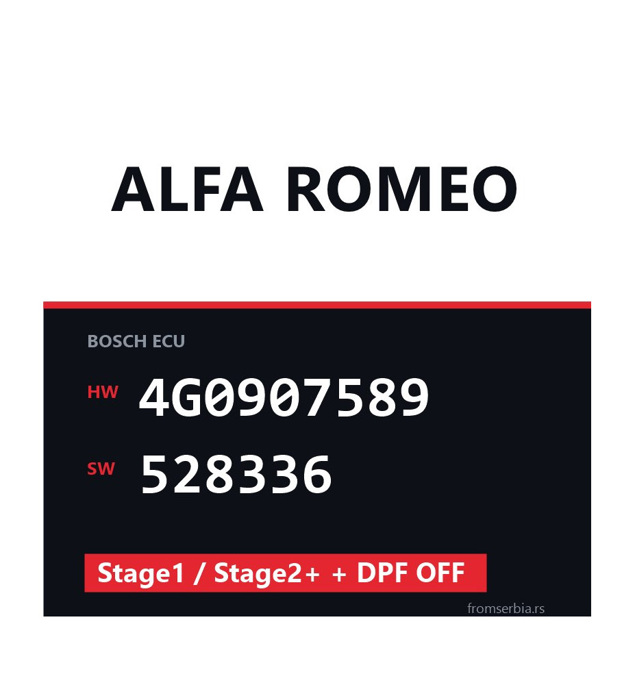 Alfa Romeo A6 4G0907589 528336 Stage1 / Stage2+ + DPF OFF tuning file