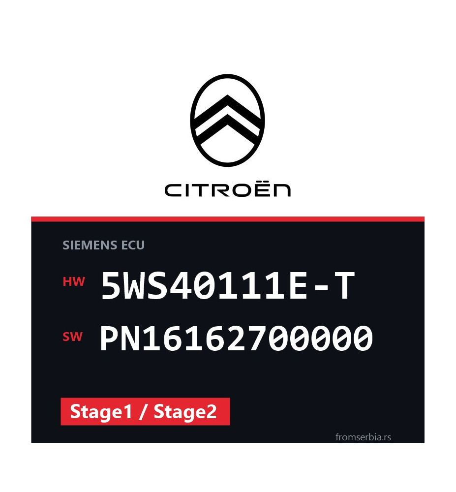 Citroen C2 5WS40111E-T PN16162700000 Stage1 / Stage2 tuning file