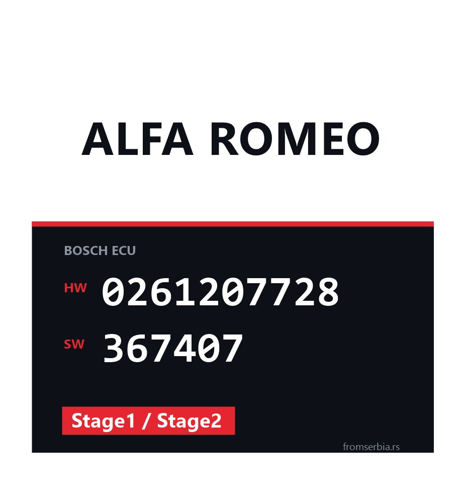 Alfa Romeo 147 0261207728 367407 Stage1 / Stage2 tuning file