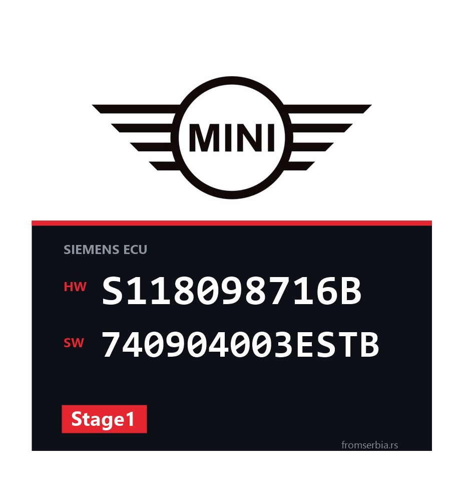 Mini Cooper S118098716B 740904003ESTB Stage1 tuning file