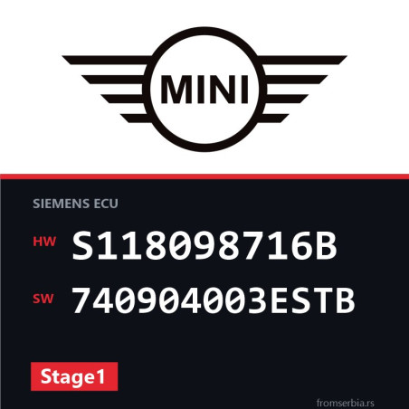 Mini Cooper S118098716B 740904003ESTB Stage1 tuning file