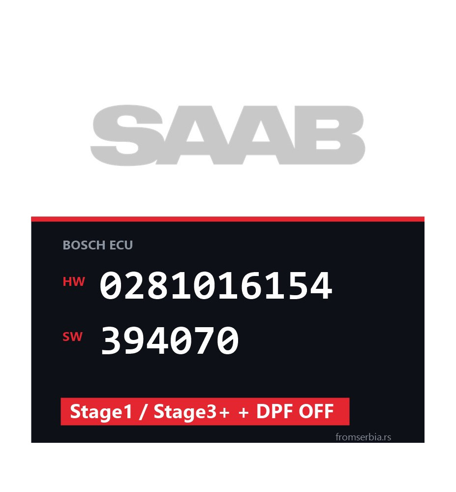Saab 9-3 0281016154 394070 Stage1 / Stage3+ + DPF OFF tuning file