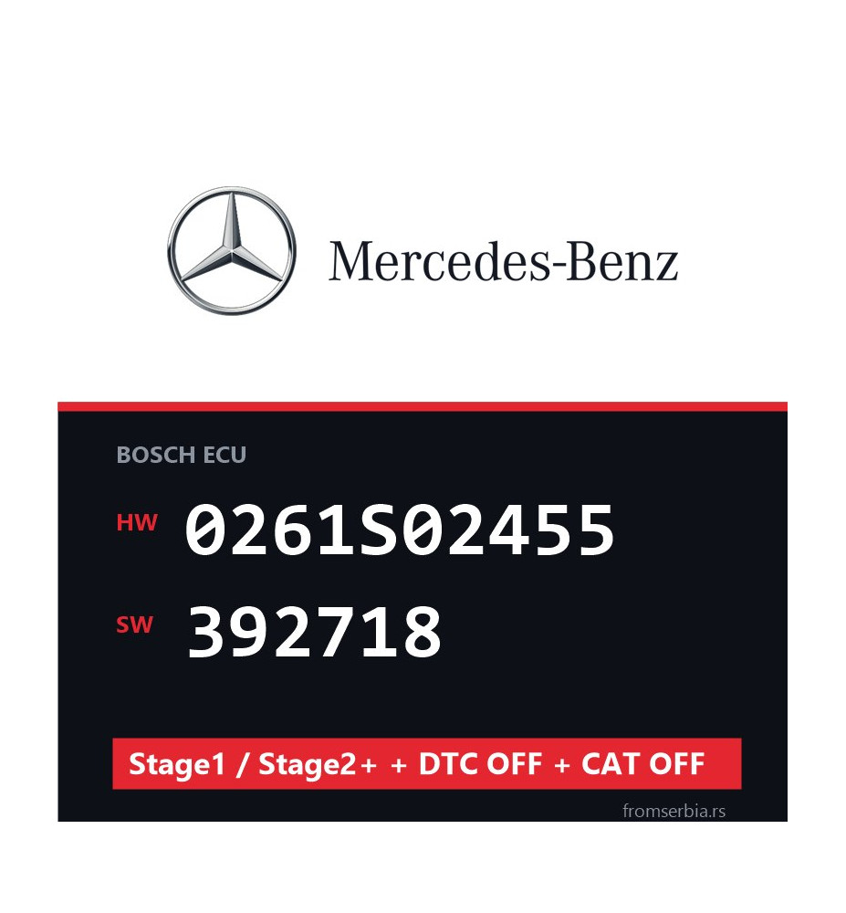 Mercedes-Benz 0261S02455 392718 Stage1 / Stage2+ + DTC OFF + CAT OFF f