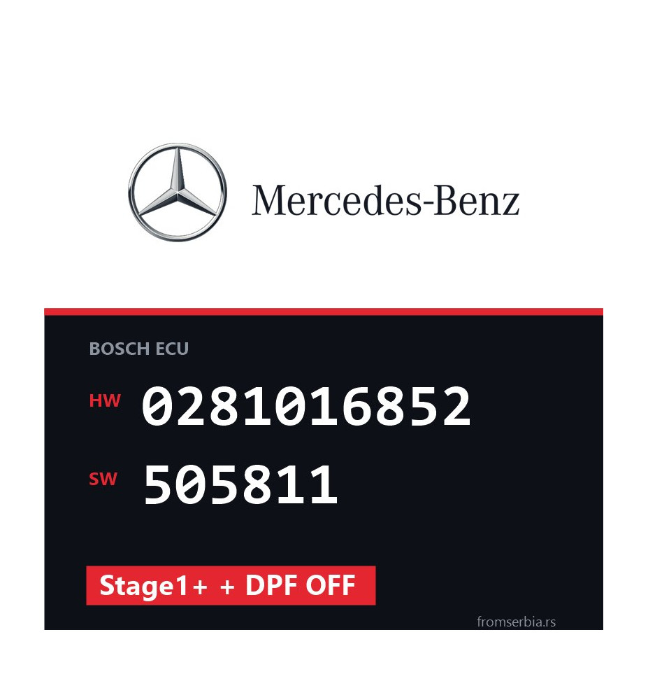Mercedes-Benz Sprinter 0281016852 505811 Stage1+ + DPF OFF tuning file