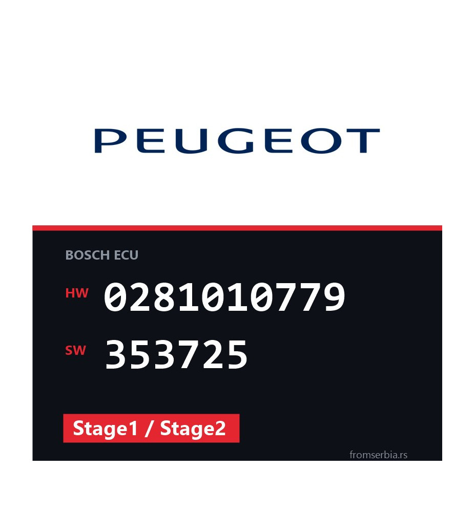Peugeot 307 0281010779 353725 Stage1 / Stage2 tuning file
