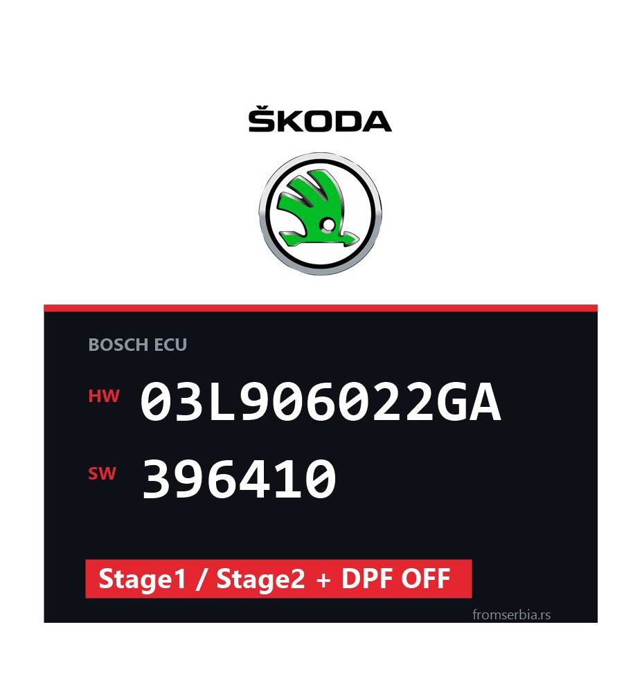 Skoda 03L906022GA 396410 Stage1 / Stage2 + DPF OFF file
