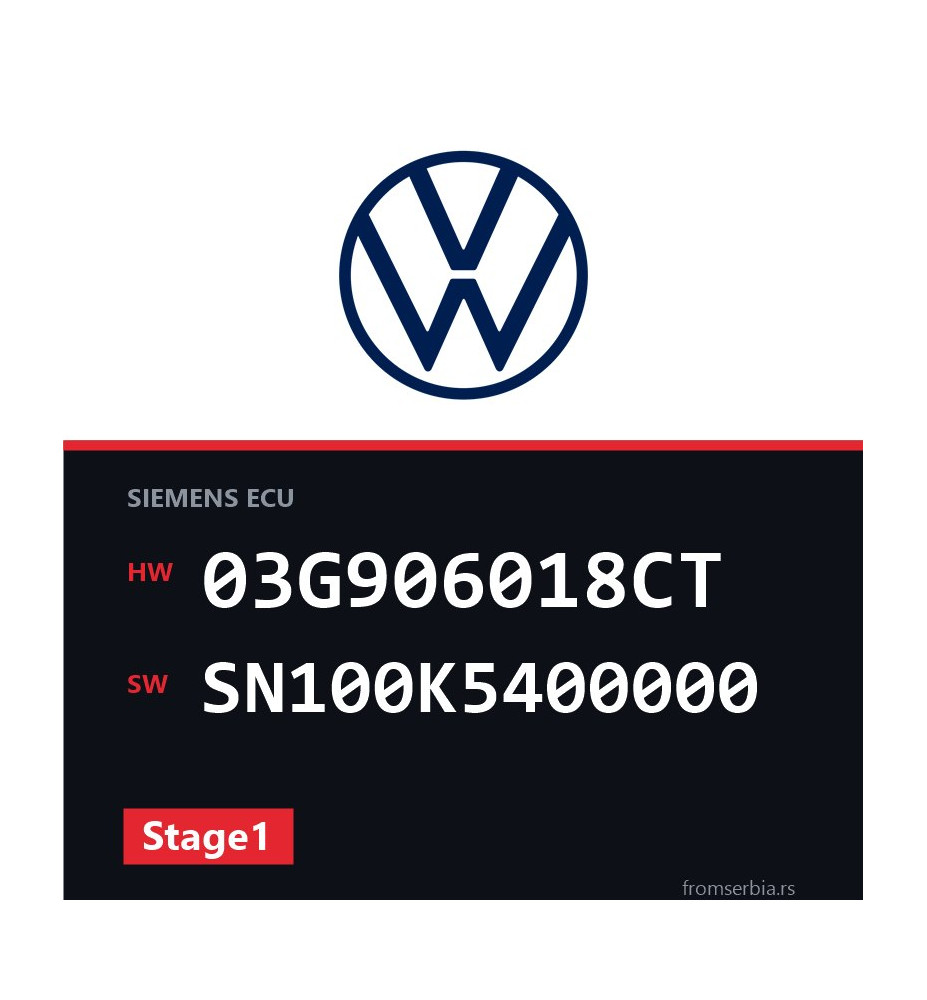 VW Golf 03G906018CT SN100K5400000 Stage1 tuning file