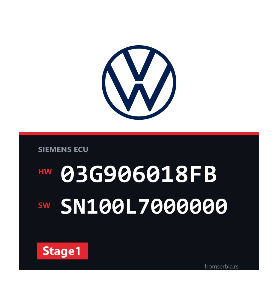 VW Golf 03G906018FB SN100L7000000 Stage1 tuning file