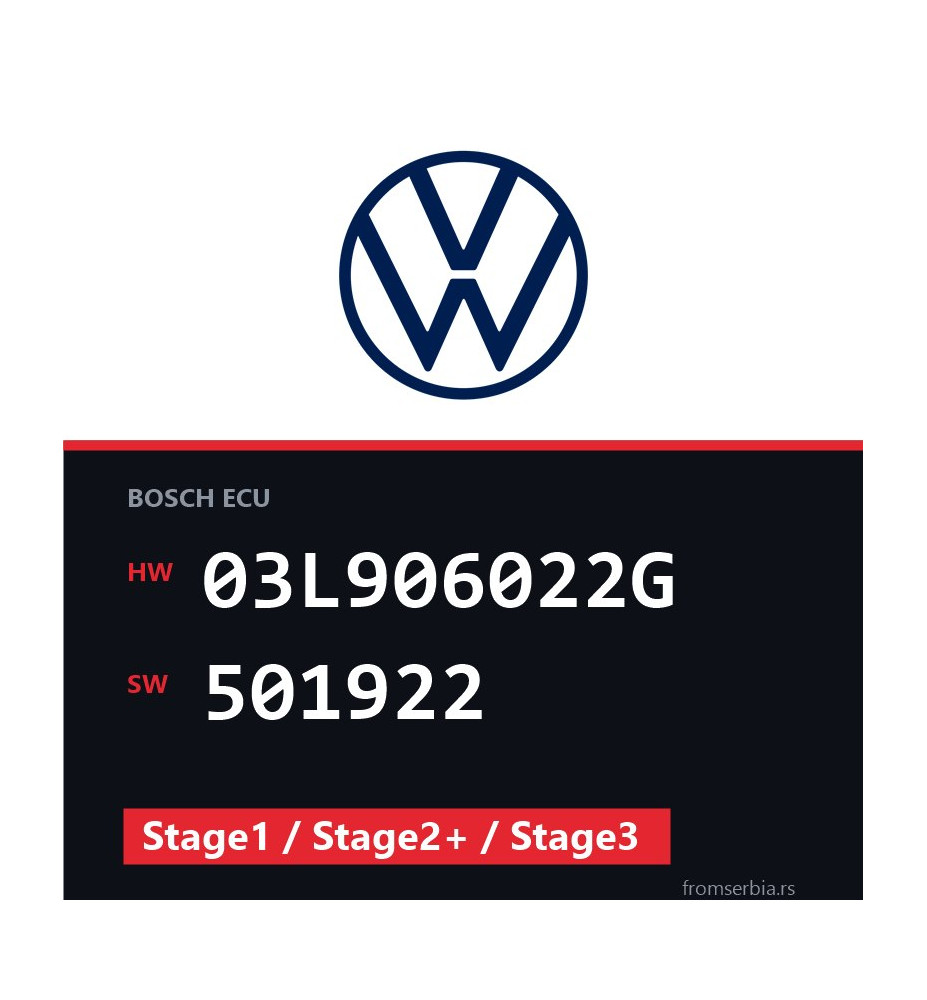 VW Golf 03L906022G 501922 Stage1 / Stage2+ / Stage3 tuning file