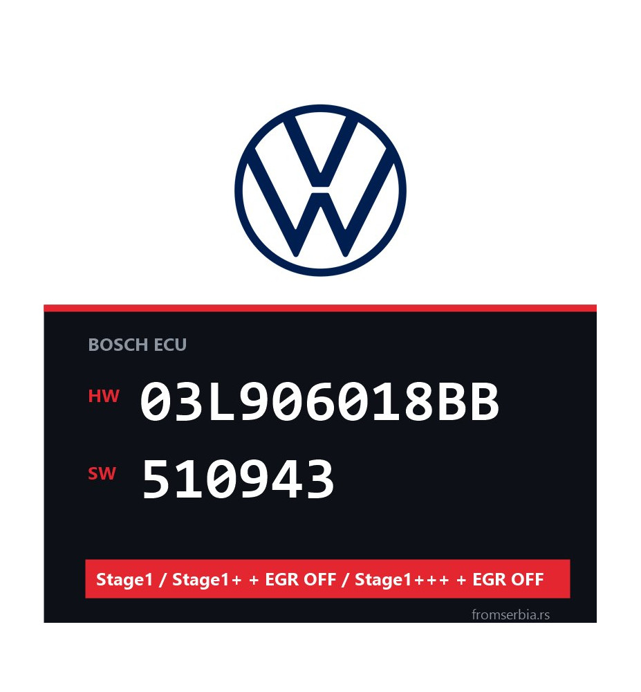 VW 03L906018BB 510943 Stage1 / Stage1+ + EGR OFF / Stage1+++ + EGR OFF