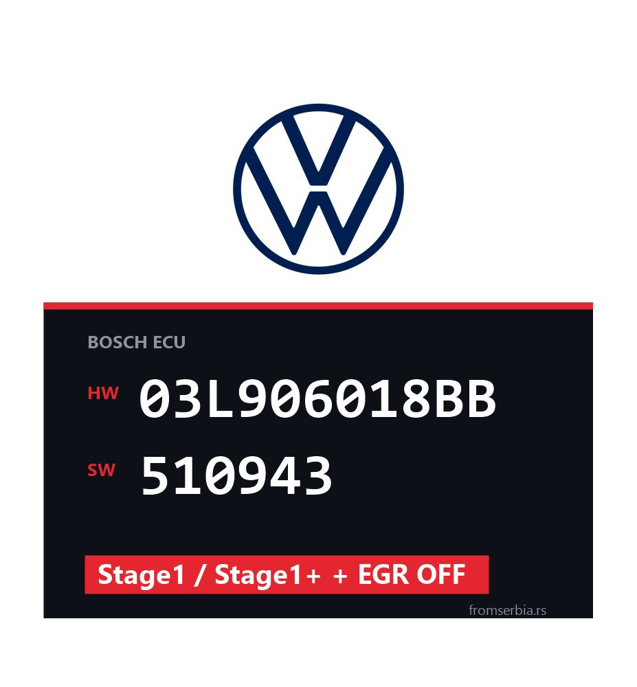 VW Golf 03L906018BB 510943 Stage1 / Stage1+ + EGR OFF tuning file