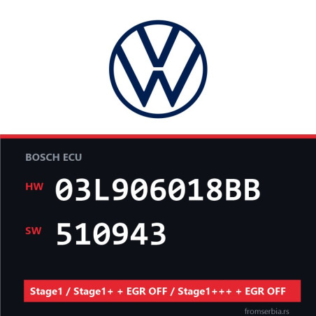 VW 03L906018BB 510943 Stage1 / Stage1+ + EGR OFF / Stage1+++ + EGR OFF