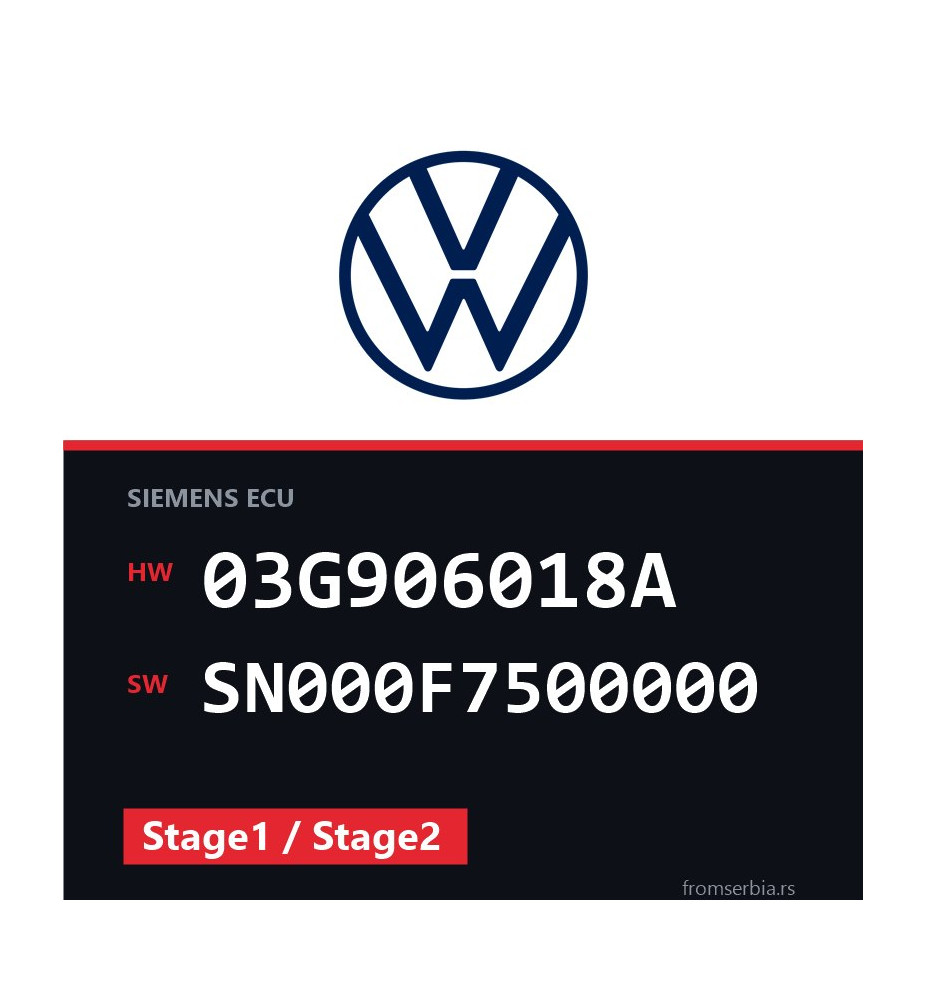 VW Passat 03G906018A SN000F7500000 Stage1 / Stage2 tuning file