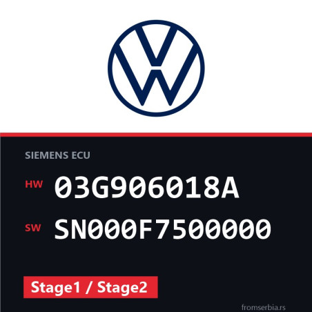 VW Passat 03G906018A SN000F7500000 Stage1 / Stage2 tuning file