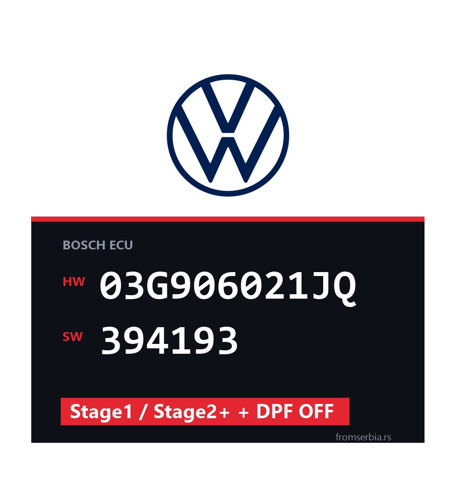 VW Passat 03G906021JQ 394193 Stage1 / Stage2+ + DPF OFF tuning file