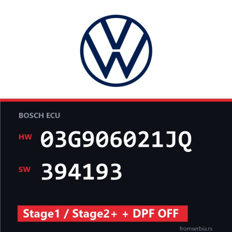 VW Passat 03G906021JQ 394193 Stage1 / Stage2+ + DPF OFF tuning file