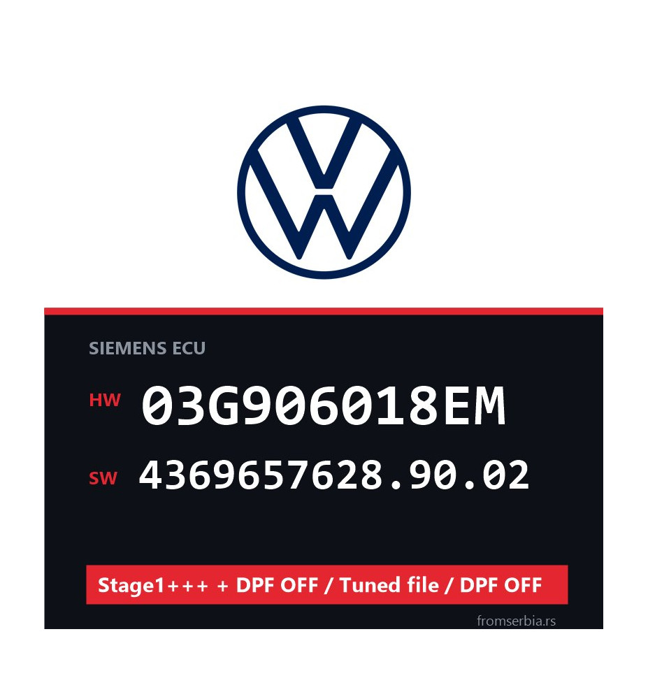 VW 03G906018EM 4369657628.90.02 Stage1+++ + DPF OFF / Tuned file / DPF