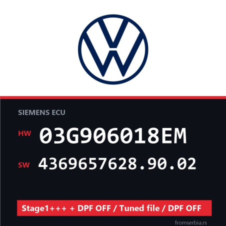 VW 03G906018EM 4369657628.90.02 Stage1+++ + DPF OFF / Tuned file / DPF