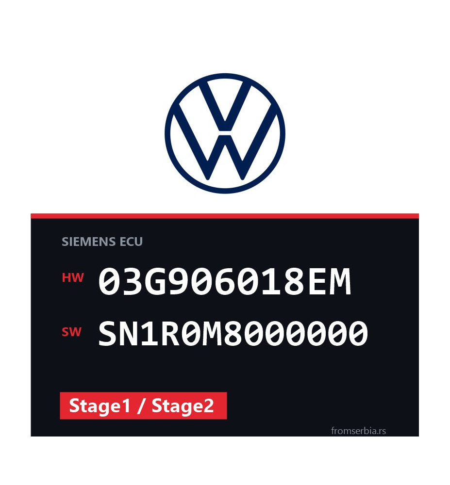 VW Passat 03G906018EM SN1R0M8000000 Stage1 / Stage2 tuning file