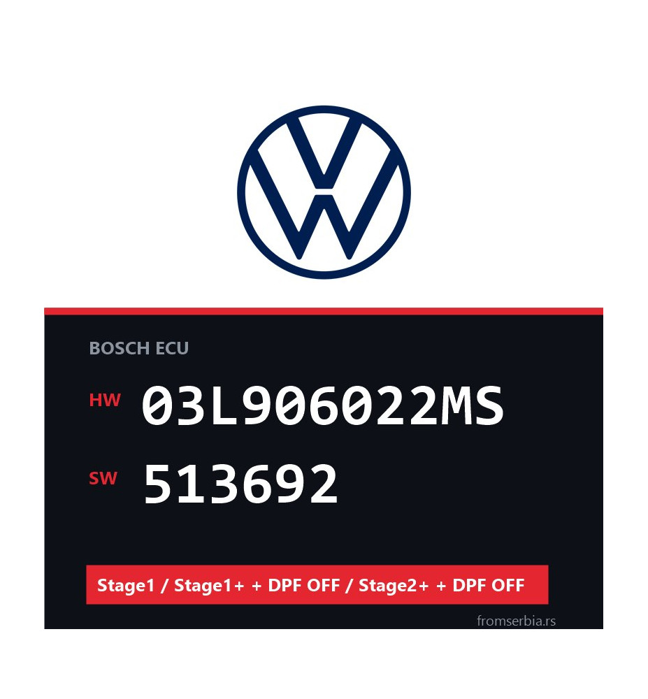 VW 03L906022MS 513692 Stage1 / Stage1+ + DPF OFF / Stage2+ + DPF OFF f