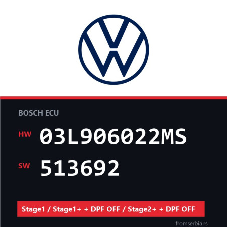 VW 03L906022MS 513692 Stage1 / Stage1+ + DPF OFF / Stage2+ + DPF OFF f