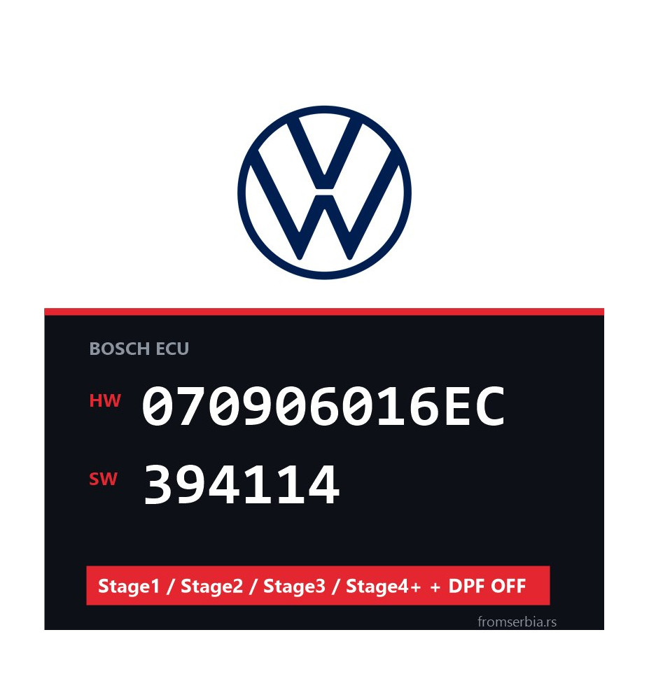 VW 070906016EC 394114 Stage1 / Stage2 / Stage3 / Stage4+ + DPF OFF fil