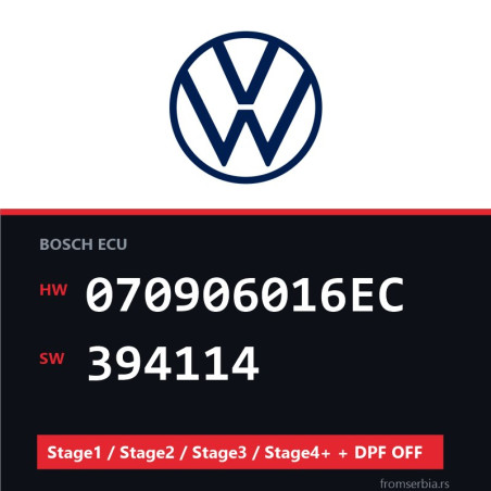 VW 070906016EC 394114 Stage1 / Stage2 / Stage3 / Stage4+ + DPF OFF fil